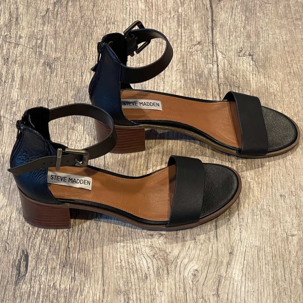 STEVE MADDEN BLACK DRESS SHOES LEATHER WITH STRAPS WOMENS SIZE 7.5